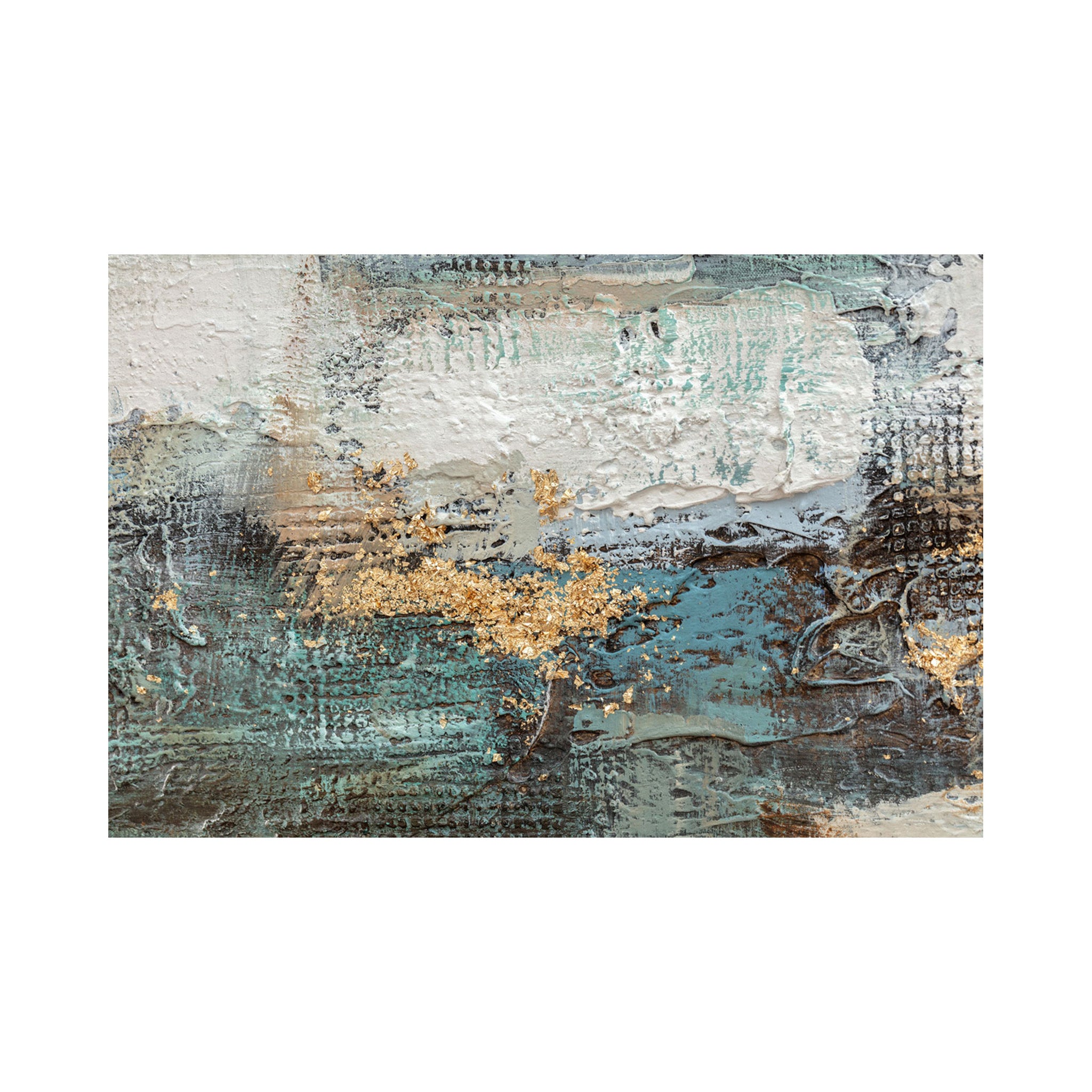 Abstract Oil on Canvas - in Ocean Blues with Gold Foil